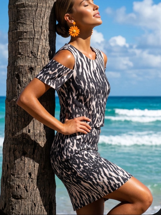 Calvin Klein Other - Calvin Klein Black & Cream Cold-Shoulder Swim Coverup Dress